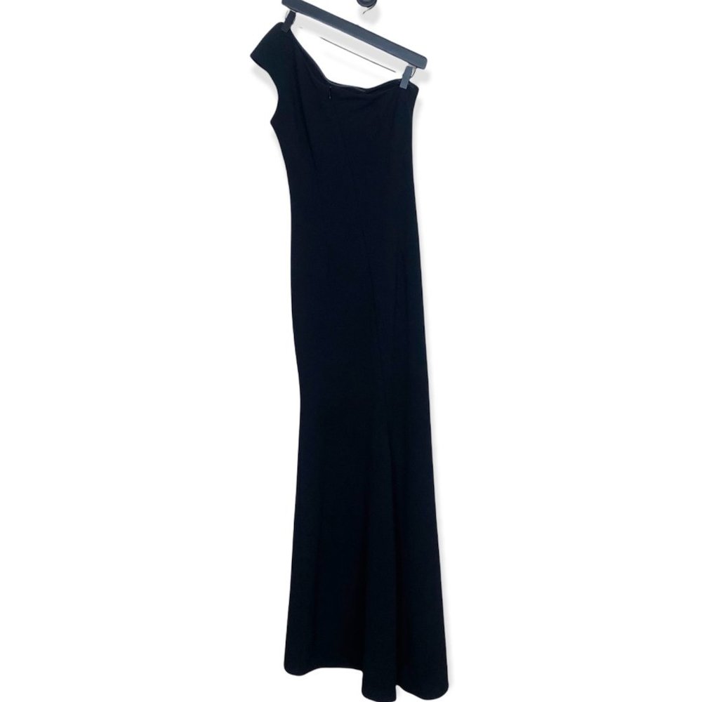 BHLDN Gerri One Shoulder Crepe Dress, sz 8, Black, EUC, Lined, Long Flared Gown - Picture 4 of 12